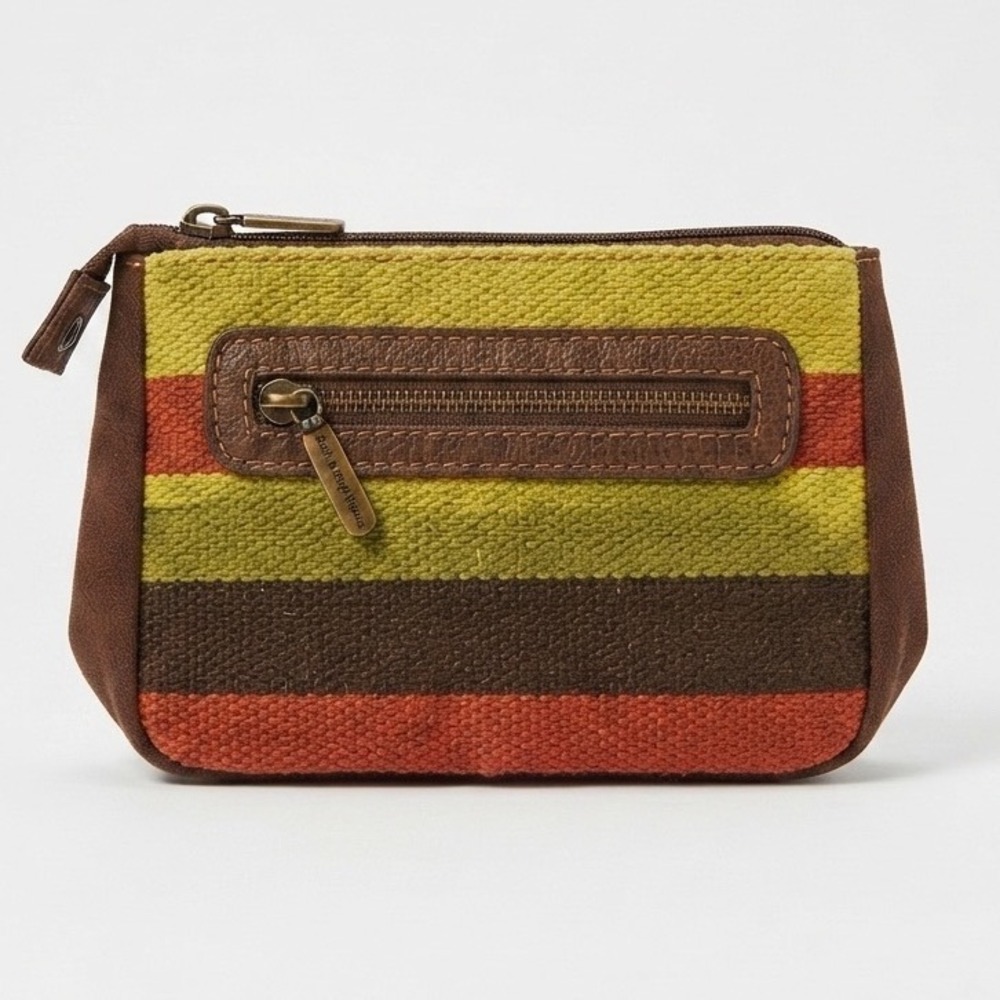 Bath & Body Works Striped Woven Pouch Boho Earth Tone Cosmetic Bag Brown Green